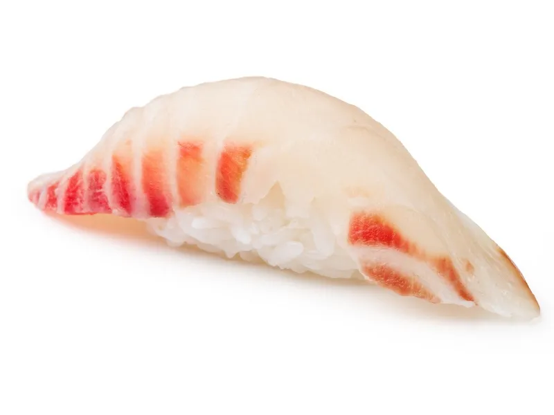 Sea bream nigiri sushi with clean white background at Sucré d’Amour Café & Sushi, a Sushi Restaurant in Fremont
